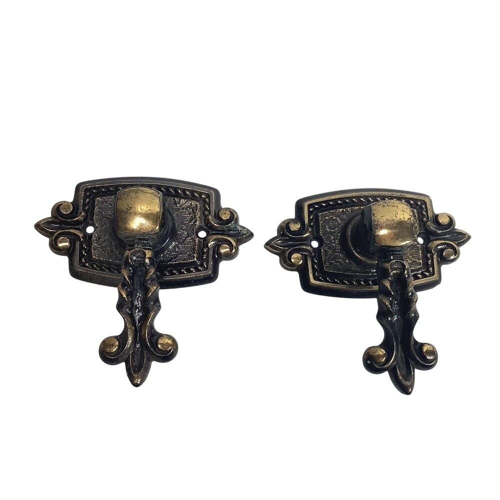 Ornate Brass Bronze Door Knob Pull Hardware Handle Metal Fleur de‎ Lis Vintage
